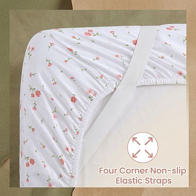 Pink Floral Microfiber Queen Sheet Set 4-Piece 15" Deep Pocket Cozy Breathable