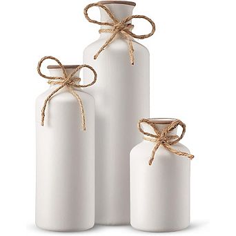 Ceramic Vase Set of 3 Decorative Vases, Rustic Farmhouse Style