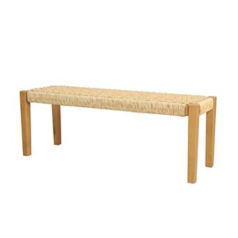 Faux Rattan Garden Bench, Outdoor Acacia Wood Bench, Park Bench Patio Bench Yard Bench, 43*16*16 In