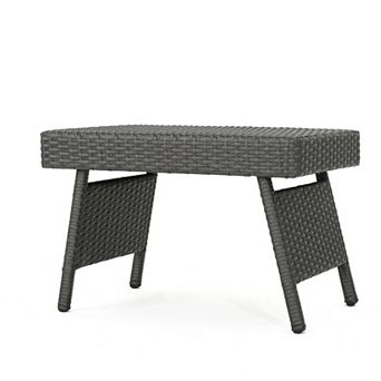 PE Wicker Snack Table, Folding Faux Rattan Wicker Accent Table, Convenient for Lap Use & Storage