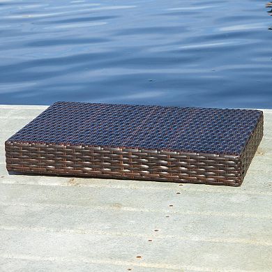 PE Wicker Snack Table, Folding Faux Rattan Wicker Accent Table, Convenient for Lap Use & Storage