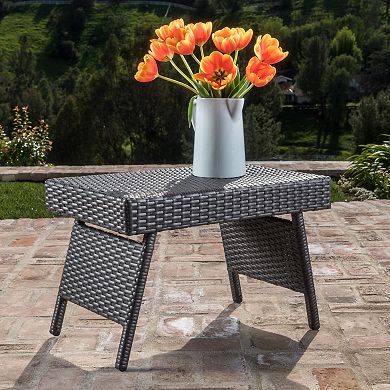 PE Wicker Snack Table, Folding Faux Rattan Wicker Accent Table, Convenient for Lap Use & Storage