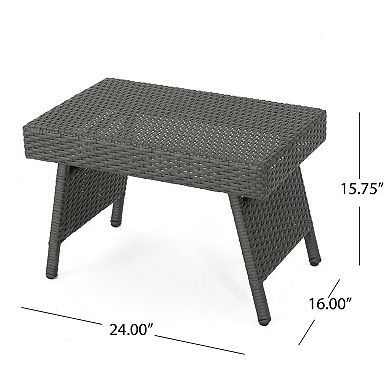 PE Wicker Snack Table, Folding Faux Rattan Wicker Accent Table, Convenient for Lap Use & Storage