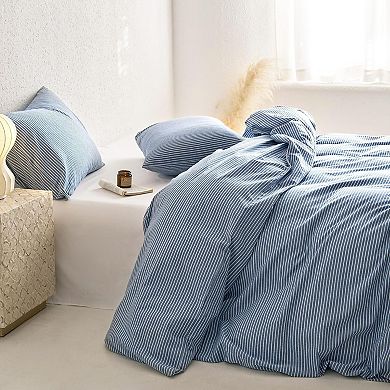 Striped Cotton Duvet Cover Set, Washed Cotton Textured Percale Bedding Set, 3 Pieces