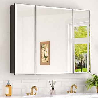Dimmable Lighted Mirror Medicine Cabinet, Recessed or Surface Mount, Built-in Defogger