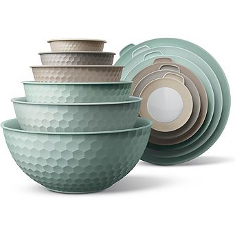 Plastic Mixing Bowl Set, 12 pc Nesting, Microwave Safe, With Lids