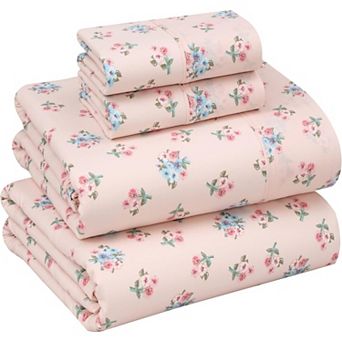 Cotton Sheets Full Size Percale Bedding, Cooling & Breathable Floral Design, Durable with a Crisp