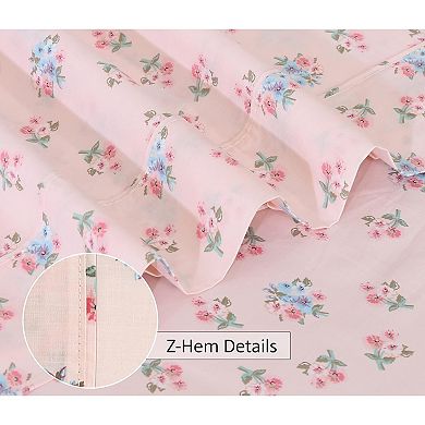 Cotton Sheets Full Size Percale Bedding, Cooling & Breathable Floral Design, Durable with a Crisp