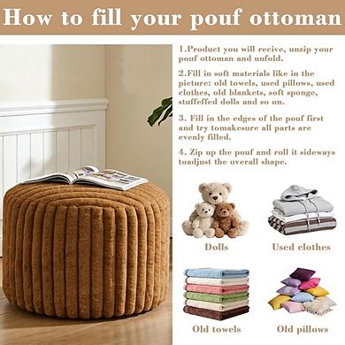 Faux Rabbit Fur Unstuffed Pouf Ottoman Cover Footrest Storage Floor Seat