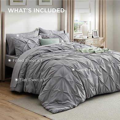 Queen Comforter Set- Bed in a Bag Queen Size Bedding 7 Pieces, Pinch Pleat All Season Comforter