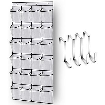 Over The Door Shoe Organizer with 24 Large Mesh Pockets Hanging Rack
