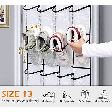 Over The Door Shoe Organizer with 24 Large Mesh Pockets Hanging Rack