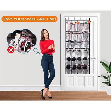 Over The Door Shoe Organizer with 24 Large Mesh Pockets Hanging Rack