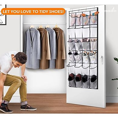 Over The Door Shoe Organizer with 24 Large Mesh Pockets Hanging Rack