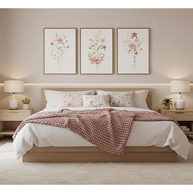 Pink Floral Canvas Wall Art Set of 3 Botanical Home Decor Prints