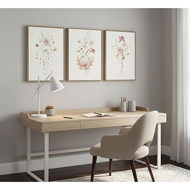 Pink Floral Canvas Wall Art Set of 3 Botanical Home Decor Prints
