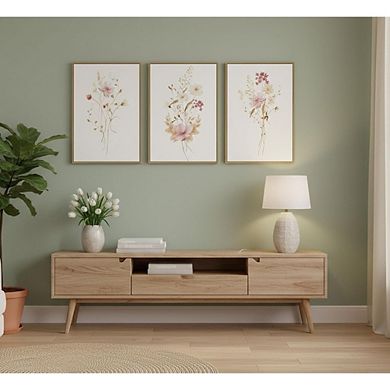 Pink Floral Canvas Wall Art Set of 3 Botanical Home Decor Prints