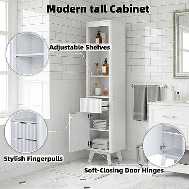 Heybly 68 Inch Tall Bathroom Storage Cabinet with Drawer and Door, Adjustable Shelves