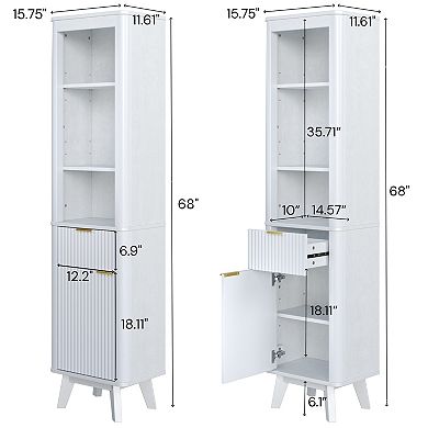 Heybly 68 Inch Tall Bathroom Storage Cabinet with Drawer and Door, Adjustable Shelves