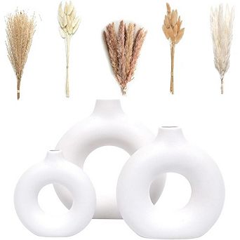 Ceramic Vase Set of 3 with Decorative Pampas Grass, Modern Boho