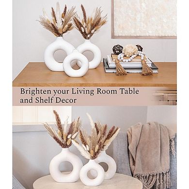 Ceramic Vase Set of 3 with Decorative Pampas Grass, Modern Boho