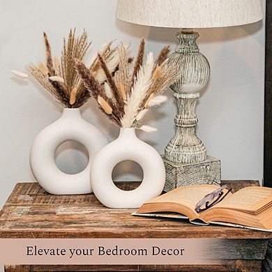 Ceramic Vase Set of 3 with Decorative Pampas Grass, Modern Boho