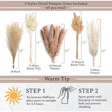 Ceramic Vase Set of 3 with Decorative Pampas Grass, Modern Boho