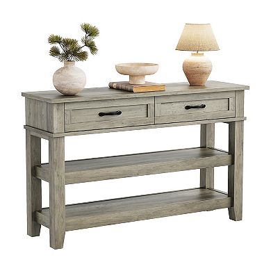 Farmhouse 3-Tier Wooden Console Table with 2 Storage Drawers Versatile Entryway Sofa Table