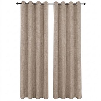 Faux Linen Blackout Curtains, Thermal Insulated Grommet Panels