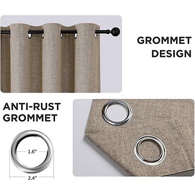 Faux Linen Blackout Curtains, Thermal Insulated Grommet Panels