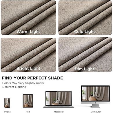 Faux Linen Blackout Curtains, Thermal Insulated Grommet Panels