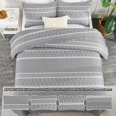 Queen Quilt Bedding Set, 3 Pieces Bohemian Lightweight Reversible Microfiber Bedspread Coverlet Sets