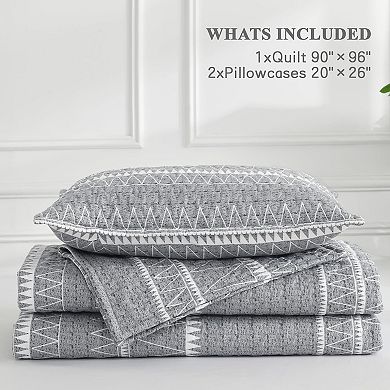 Queen Quilt Bedding Set, 3 Pieces Bohemian Lightweight Reversible Microfiber Bedspread Coverlet Sets