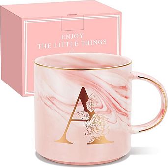 Personalized Initial Mug Gift for Mom, Monogram Ceramic Coffee Cup with Gift Box