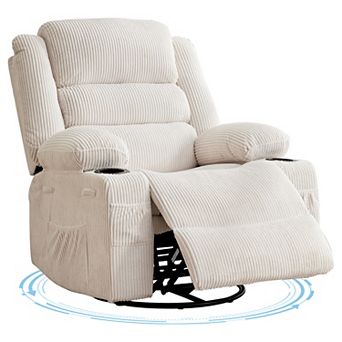 Swivel Rocker Recliner Chair for Adults, Corduroy Glider, Deep Upholstered Seat, Cozy Single Sofa
