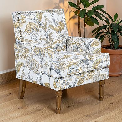 Lufeiya Floral Upholstered Accent Chair with Nailhead Trim and Solid Wood Legs