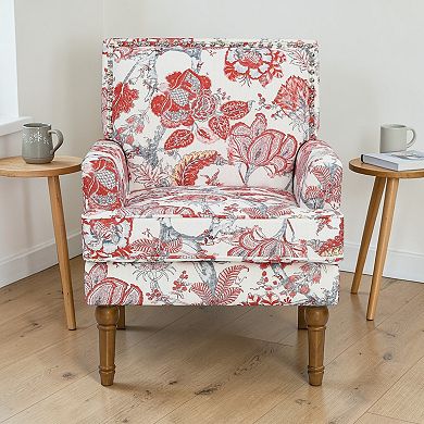 Lufeiya Floral Upholstered Accent Chair with Nailhead Trim and Solid Wood Legs