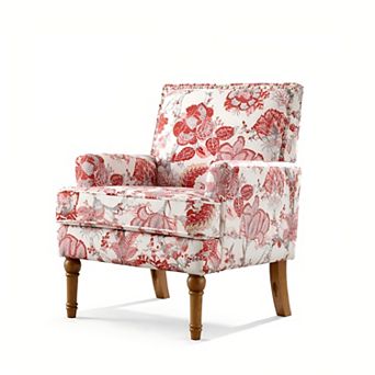 Lufeiya Floral Upholstered Accent Chair with Nailhead Trim and Solid Wood Legs