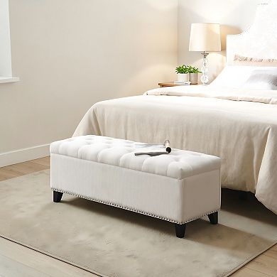 Heybly 47.5" Storage Ottoman Bench with Safety Hinge, Button Tufted Linen Upholstered