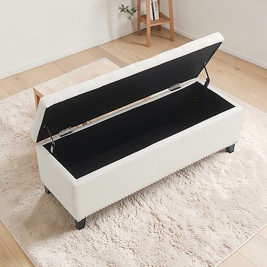 Heybly 47.5" Storage Ottoman Bench with Safety Hinge, Button Tufted Linen Upholstered