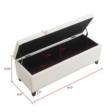 Heybly 47.5" Storage Ottoman Bench with Safety Hinge, Button Tufted Linen Upholstered