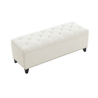 Heybly 47.5" Storage Ottoman Bench with Safety Hinge, Button Tufted Linen Upholstered