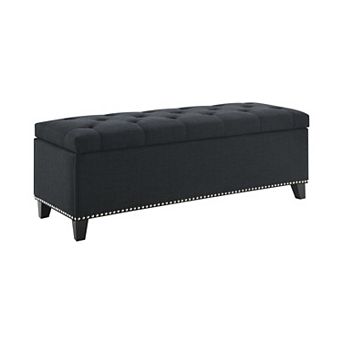 Heybly 47.5" Storage Ottoman Bench with Safety Hinge, Button Tufted Linen Upholstered
