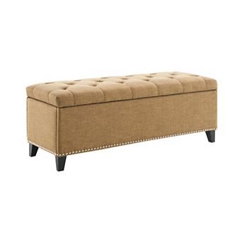 Heybly 47.5" Storage Ottoman Bench with Safety Hinge, Button Tufted Linen Upholstered