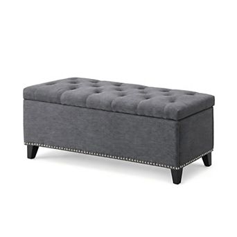 Heybly 47.5" Storage Ottoman Bench with Safety Hinge, Button Tufted Linen Upholstered