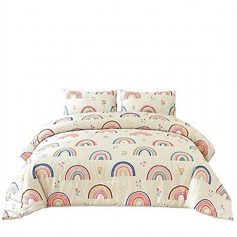 3 pc Rainbow Comforter Set Soft Lightweight Kids Cartoon Bedding