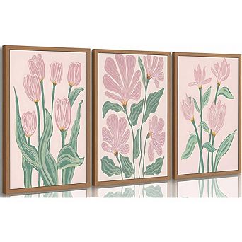 Pink Tulips Canvas Wall Art, Boho Botanical Floral Prints, Modern Decor