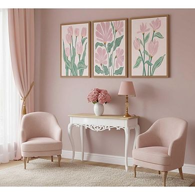Pink Tulips Canvas Wall Art, Boho Botanical Floral Prints, Modern Decor