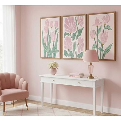 Pink Tulips Canvas Wall Art, Boho Botanical Floral Prints, Modern Decor