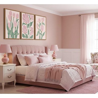 Pink Tulips Canvas Wall Art, Boho Botanical Floral Prints, Modern Decor